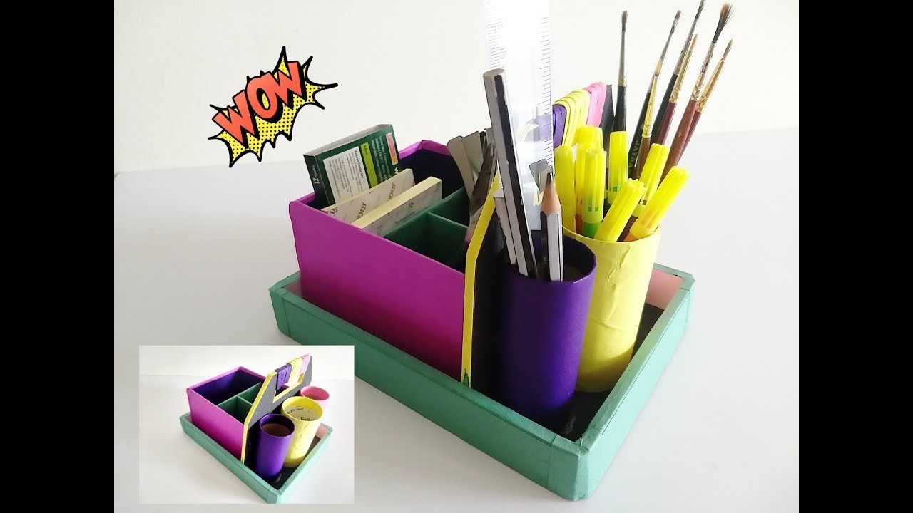 How To Make A Stationery Desk Organizer Using Cardboard And Paper