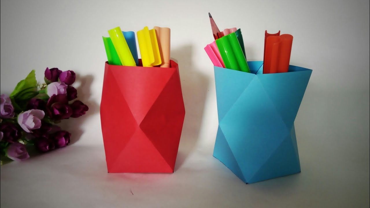 How To Make Origami Pencil Holder DIY Paper Pencil Holder Making Ruks