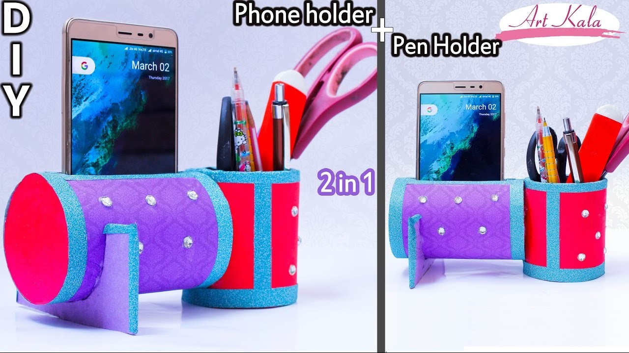 How To Make Mobile Phone And Pen Stand Cardboard Recycling Best Out