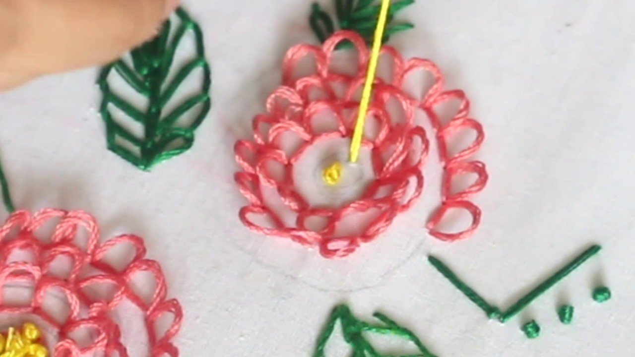 Hand Embroidery Flower With Whipped Back Stitch Loop Stitch