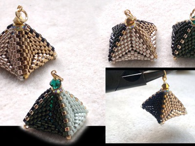 Beading4perfectionists : 3D Beaded pyramid pendant or earrings. Triangle & RAW beading tutorial