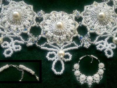 Beading4perfectionists : Wedding. Prom Queen necklace brick stitch around pearl beading tutorial