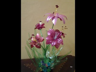 Best Out Of Waste Plastic bottles transformed to lovely lily plant Showpiece