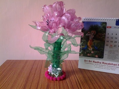 Best Out of Waste Plastic Bottles transformed to Pretty Pink Flowers Showpiece