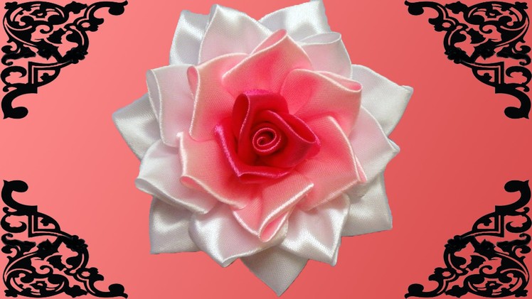 DIY kanzashi flower, how to make ribbon rose,kanzashi rose,kanzashi flores de cinta