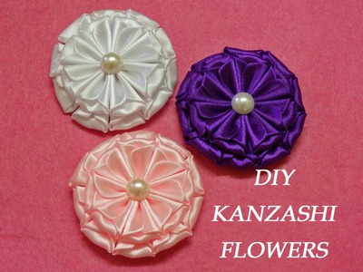 DIY kanzashi flowers,kanzashi tutorial,how to make,easy,kanzashi flores de cinta