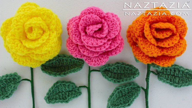 DIY Learn How to Crochet a Beginner Easy Flower - Rose Bouquet Flowers Leaf Leaves Stem