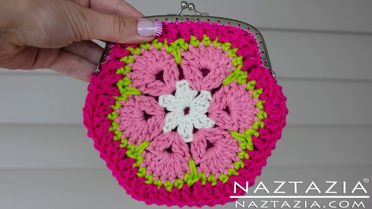 DIY Learn How To Crochet African Flower Granny Hexagon Coin Change Purse with Snap Frame