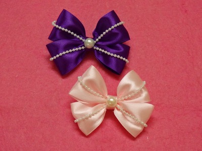 Diy Ribbon hair bows with pearls,hair bow tutorial,how to make