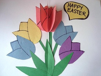 DIY TULIPS Pop-Up  EASTER CARD, 3D CARD, Crafts for Kids,   Birthday, Mother's Day,