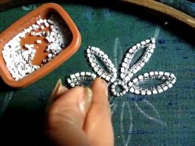 Hand embroidery bead work chain stitch