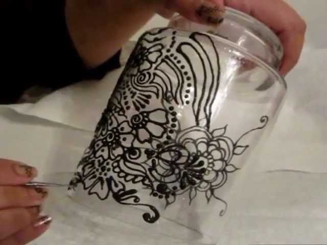 Henna design on glass with glass painting.