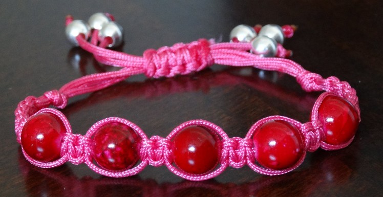 How to make adjustable square knot bracelet with beads