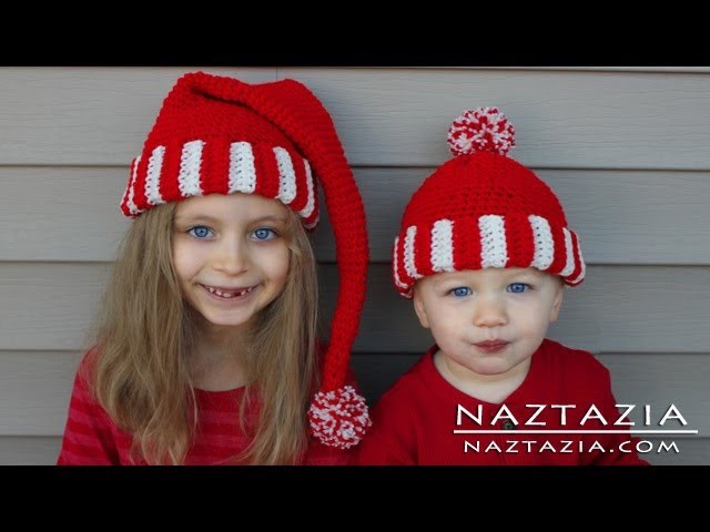 Learn How to Crochet Easy Santa Hat Elf Pixie Beanie for Kids, Adults (Change Colors with Yarn)