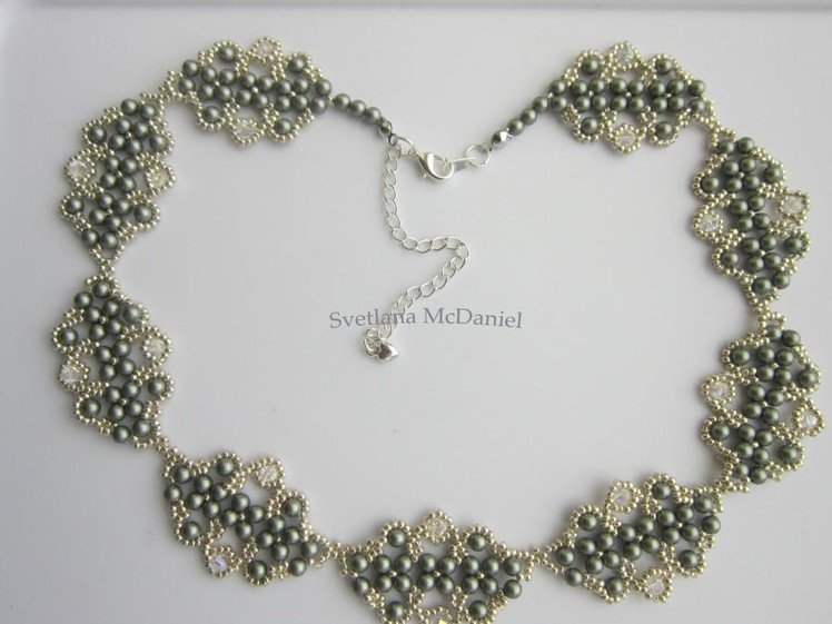 Necklace with Swarovski pearls and bicones. DIY . Step by Step . Колье Сваровских .