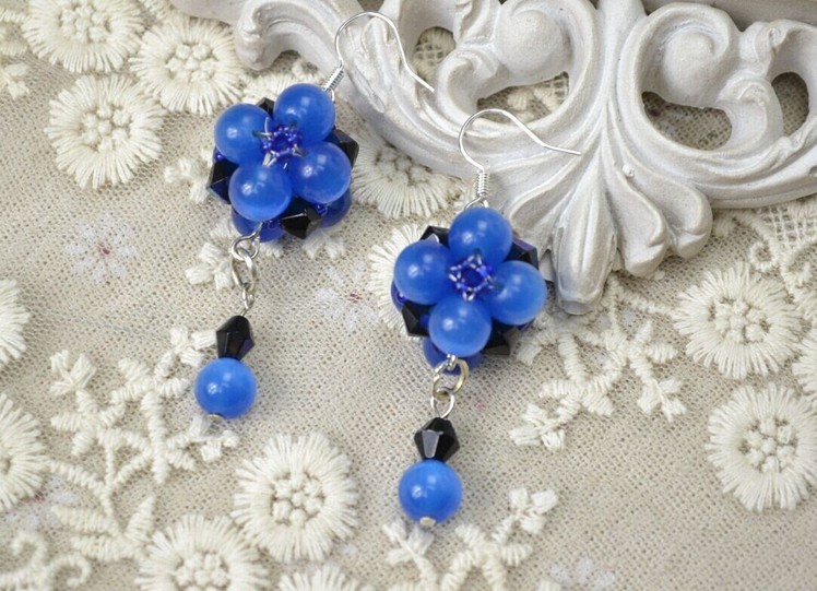 PandaHall Jewelry Making Tutorial Video--Bead Earrings with Blue Cat Eye Glass Beads and Crystals