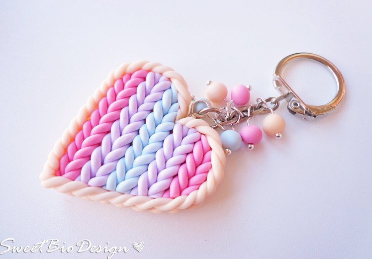 Porta chiavi in fimo effetto maglia - Key holder heart knit effect