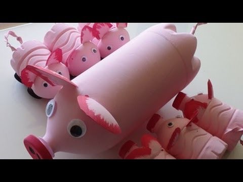Recycled Art Ideas for Kids: Pig's Family from Plastic Bottles