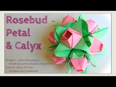 Valentine's Day Crafts: Origami Rose Flower - How to Fold Rosebud Petal & Calyx Paper Crafts Bouquet