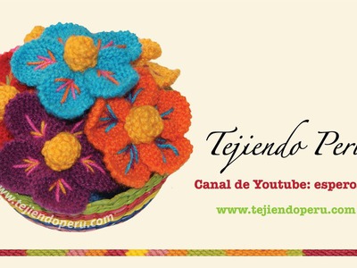 Cómo tejer una flor de Ayacucho, Perú, en dos agujas (ENGLISH SUBTITLES: Knitted peruvian flower)
