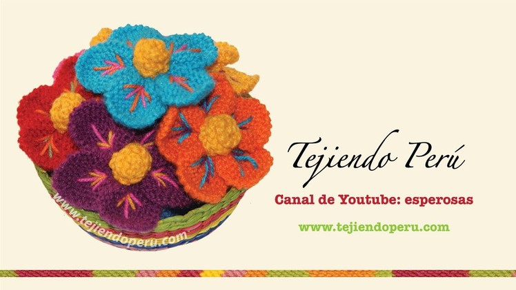 Cómo tejer una flor de Ayacucho, Perú, en dos agujas (ENGLISH SUBTITLES: Knitted peruvian flower)