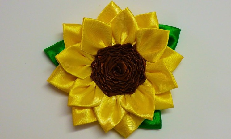 DIY Kanzashi sunflower, how to make kanzashi flower, diy flores de cinta