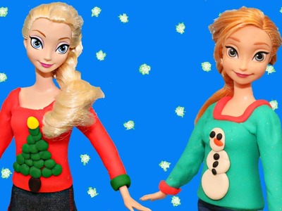 Frozen Play Doh Elsa, Anna & Barbie Doll Ugly Christmas Sweaters Playdough Makeover Dress-Up