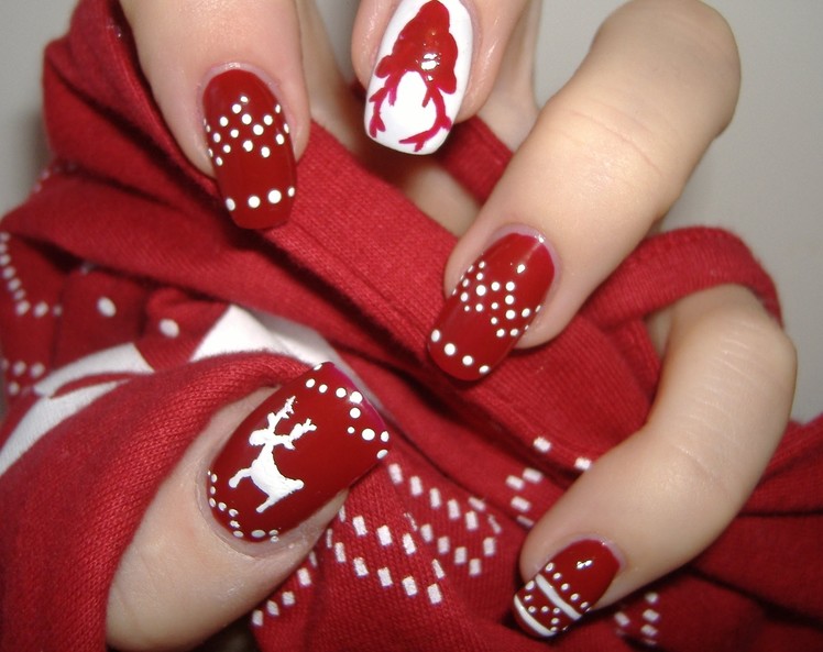 Reindeer-Winter Nails (christmas sweaters nails) Tutorial