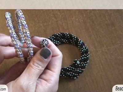 BeadsFriends: Memory wire bracelet - Chenille spiral bracelet with beaded end caps | Beaded Jewelry