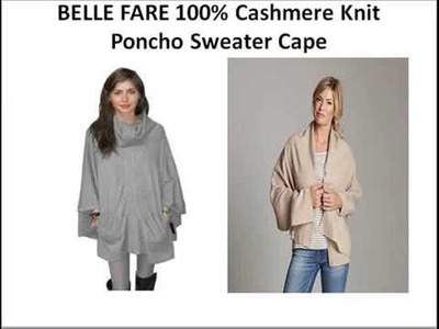 BELLE FARE 100% Cashmere Knit Poncho Sweater Cape