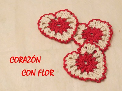 Cómo hacer un corazón a crochet con flor en el centro (Easy Heart)
