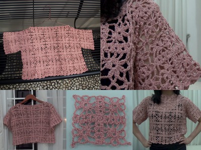 How To Crochet Granny Square Crop Top part 1 of 4 (Granny Square Pattern #4)