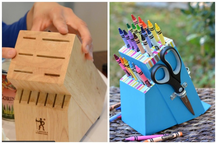 Upcycle an Old Knife Block into a DIY Crayon Holder - Easy DIY Crafts: Thrift Diving