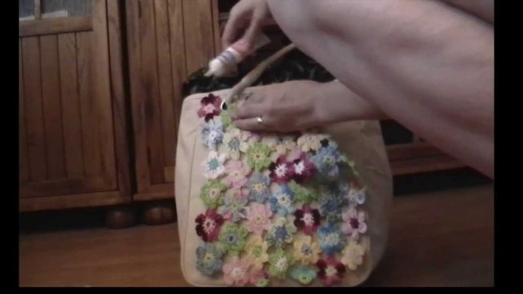 A BAG WITH CROCHET FLOWERS, purse, hand bag, tote bag