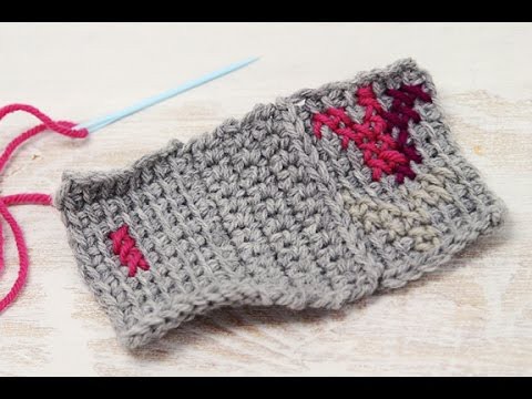 Surface Cross Stitch on Tunisian Crochet