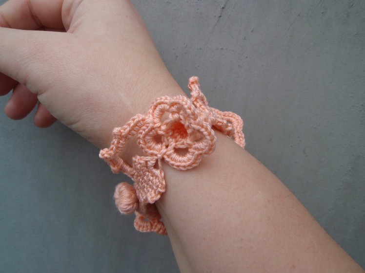 Crochet Bracelet with flower and leaf