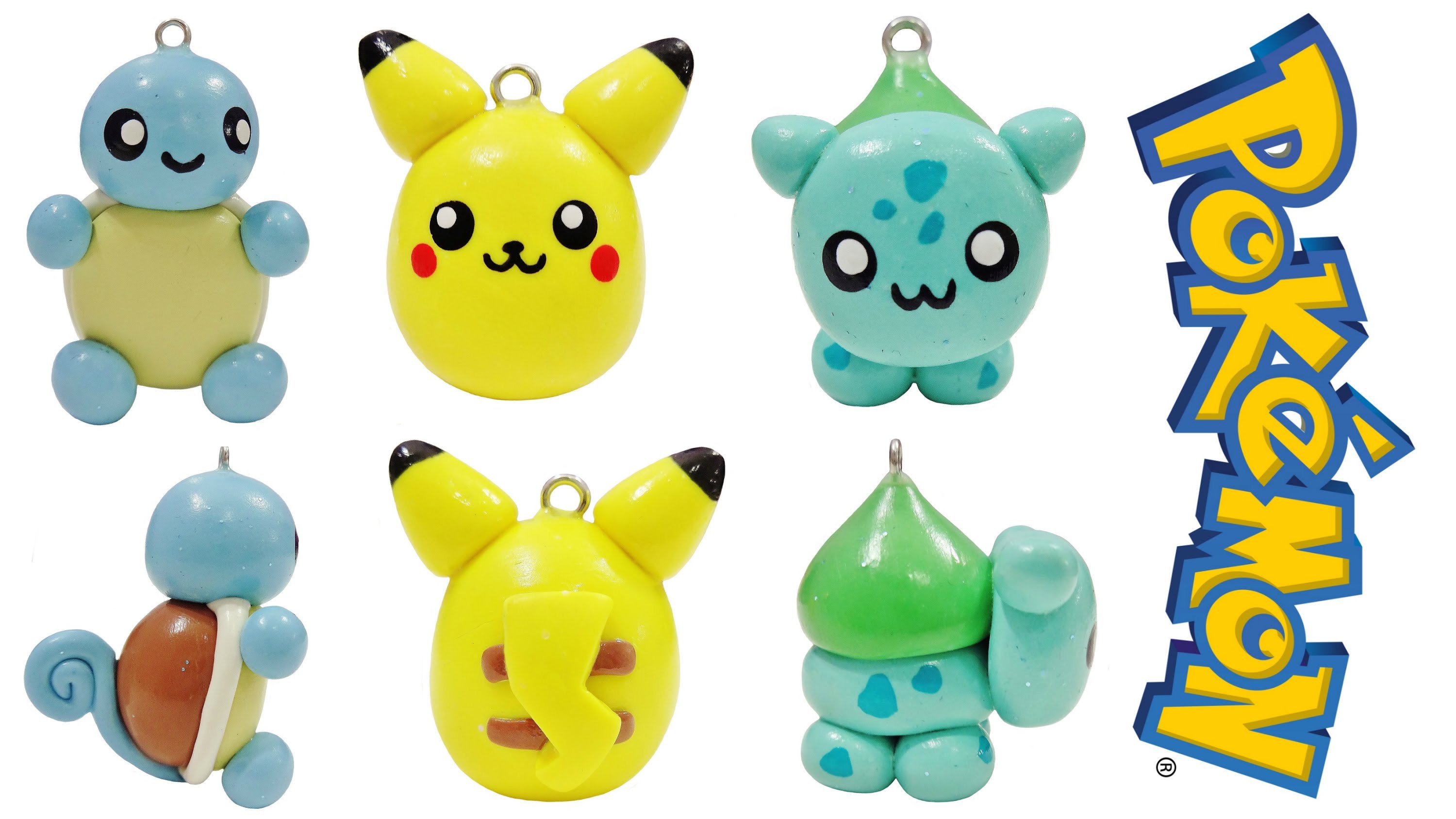DIY Kawaii Pokemon, Pikachu + Squirtle + Bulbasaur, EASY Polymer Clay