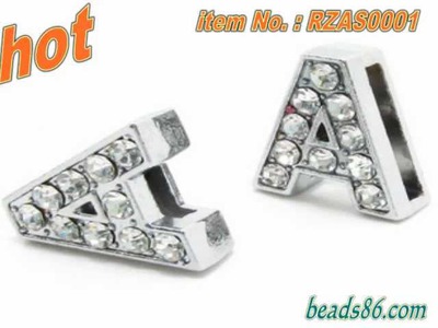 Rhinestone Zinc Alloy Slide Charm Beads  --beads86.com
