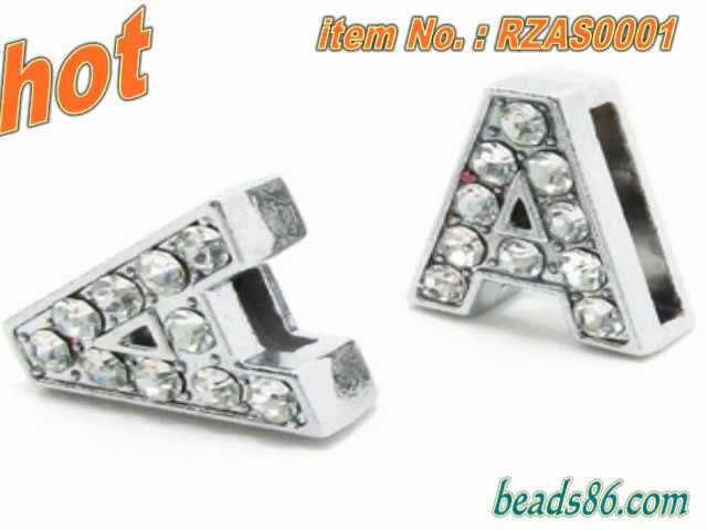 Rhinestone Zinc Alloy Slide Charm Beads  --beads86.com