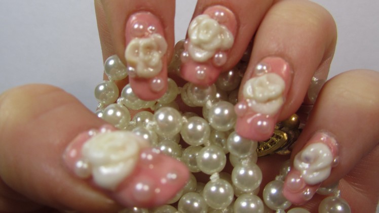 Romantic Valentines Day Design with 3D Acrylic Roses and Half Pearls Pink Nail Art Tutorial