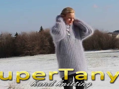 13.12.2012 Hand knitted grey mohair shawl collar sweater by SuperTanya