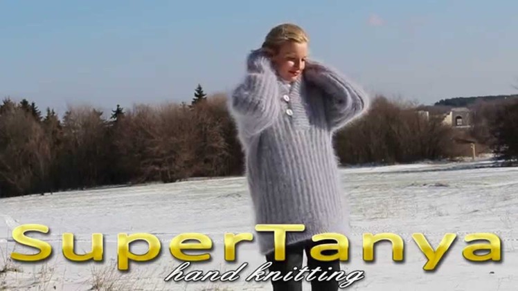 13.12.2012 Hand knitted grey mohair shawl collar sweater by SuperTanya