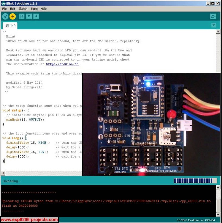 Arduino IDE test - ESP8266 CBDBv2 Evolution DevBoard