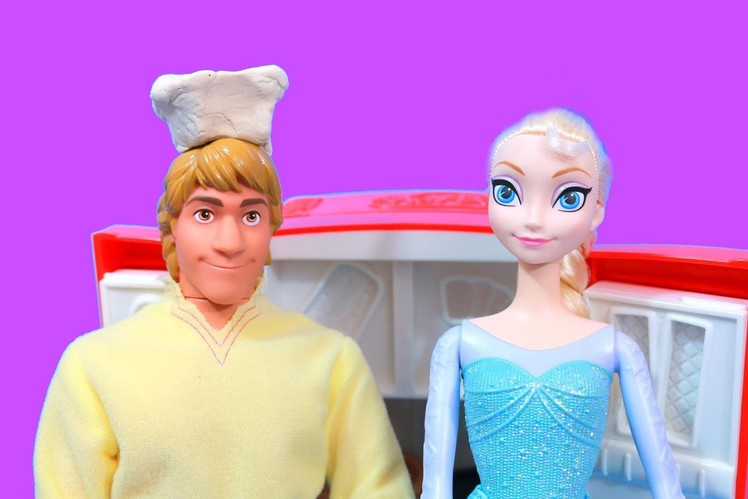 Disney Frozen Elsa has Kristoff make party food with PLAY DOH FRIDGE Princess PARTY Anna