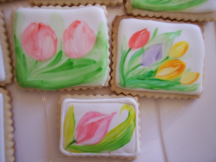 Hand painting Spring Flowers on Royal Icing Cookies