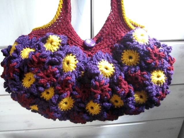 Crochet Flower Purse Purple and gold