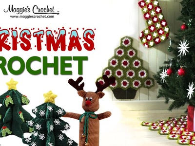 Crochet Granny Square Christmas Tree Skirt, Stocking, and Wall Hanging PA946