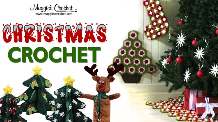 Crochet Granny Square Christmas Tree Skirt, Stocking, and Wall Hanging PA946