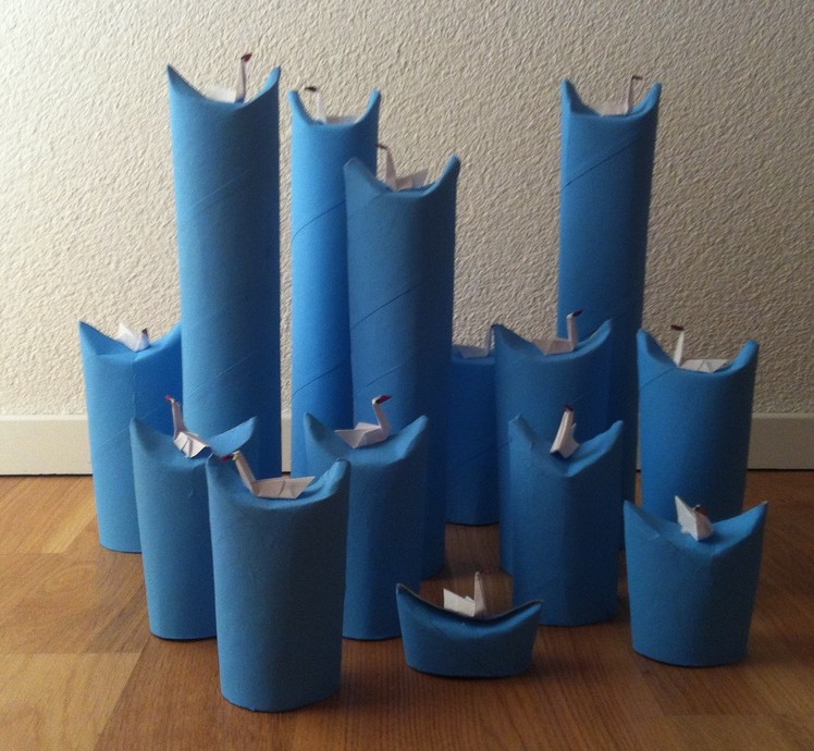 Dekoration Origami Schwäne auf Wasserwellen Deko Papier Schwan Klopapierrollen DIY Selbermachen