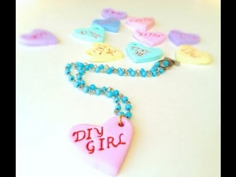 DIY  Valentine's Day Candy Heart Jewelry from polymer clay and stamps